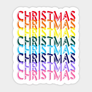 Christmas Rainbow Word Art on Black Sticker